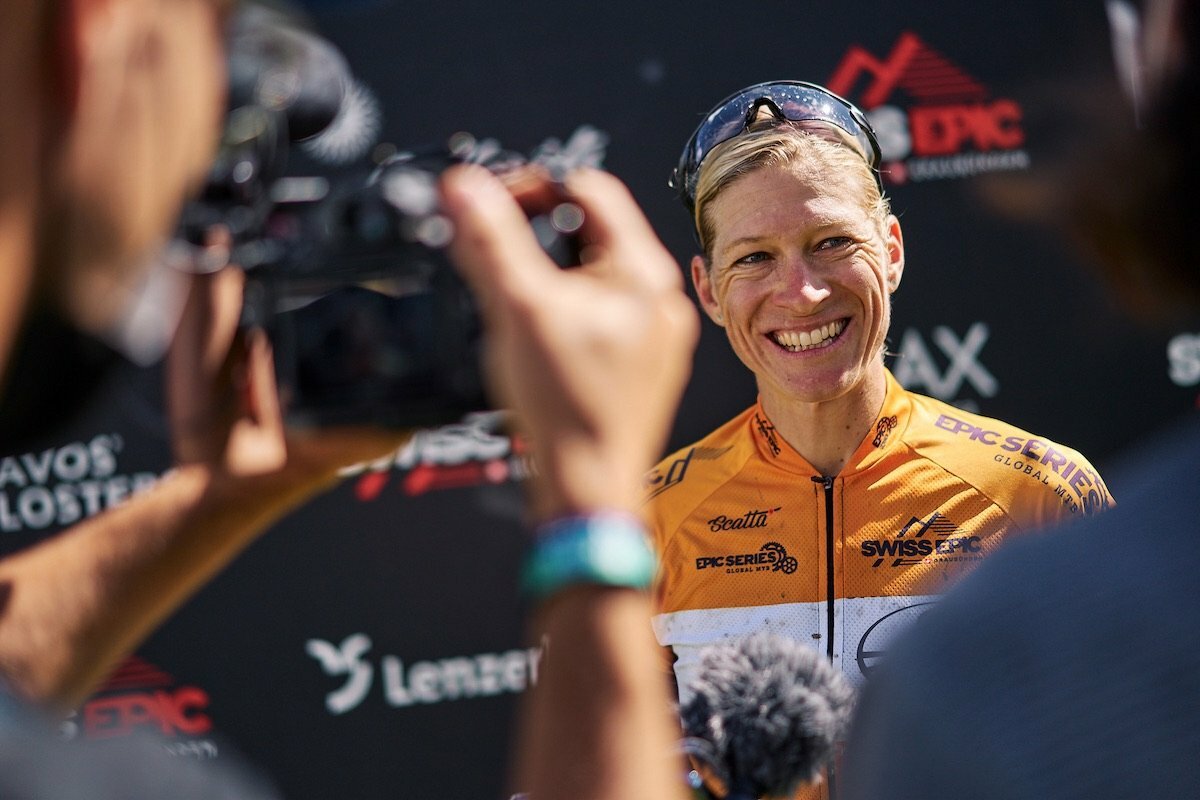 Robyn De Groot celebrates her 2021 Swiss Epic win. Image by Michael Chiaretta.jpeg