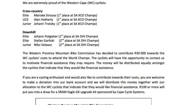 WPMTBC call for funding: UCI World MTB Champs Cairns