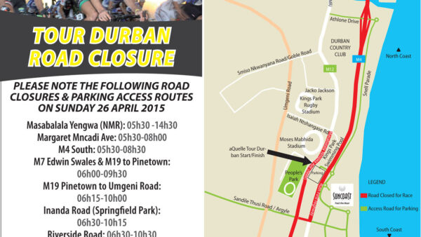 Road closures for aQuellé Tour Durban