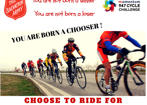 Invitation to ride 94.7 Cycle Challenge for the Salvation Army