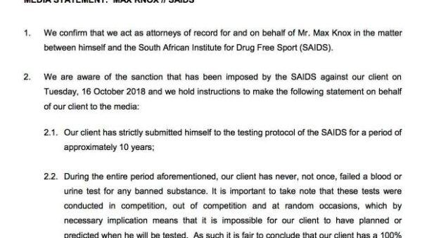 Max Knox banned for doping offence