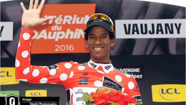 Teklehaimanot attacks into the Polka Dot jersey